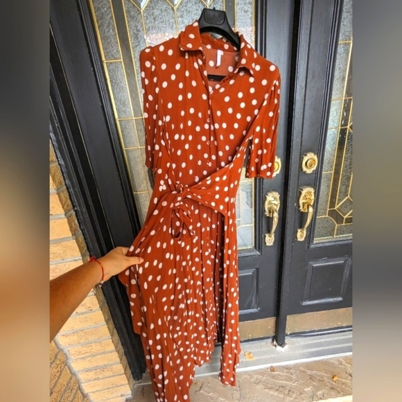 Brown and Cream Polka Dot Maxi Dress - Picture 8 of 9